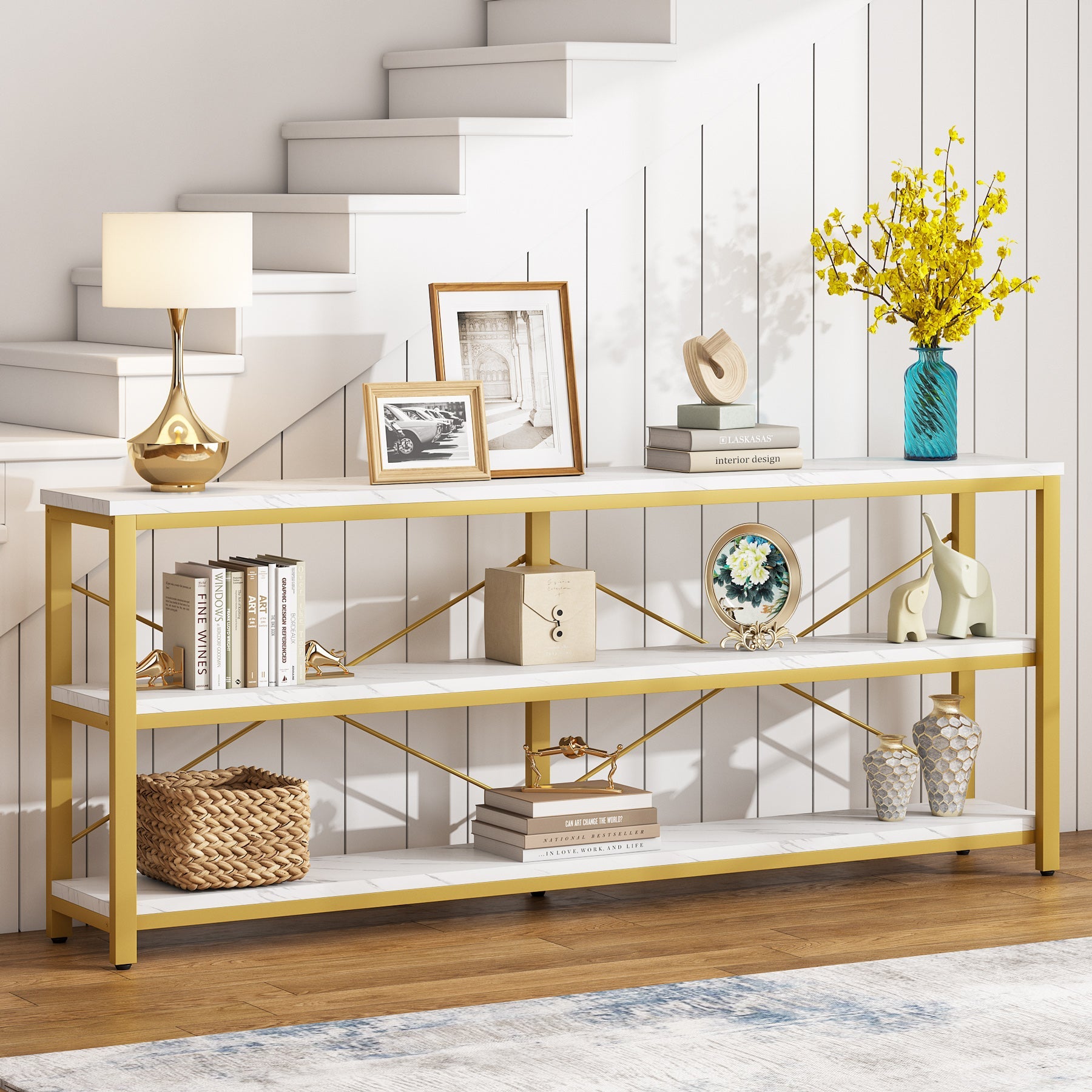70.9" Console Table, 3-Tier Sofa Table with Metal Frame Tribesigns